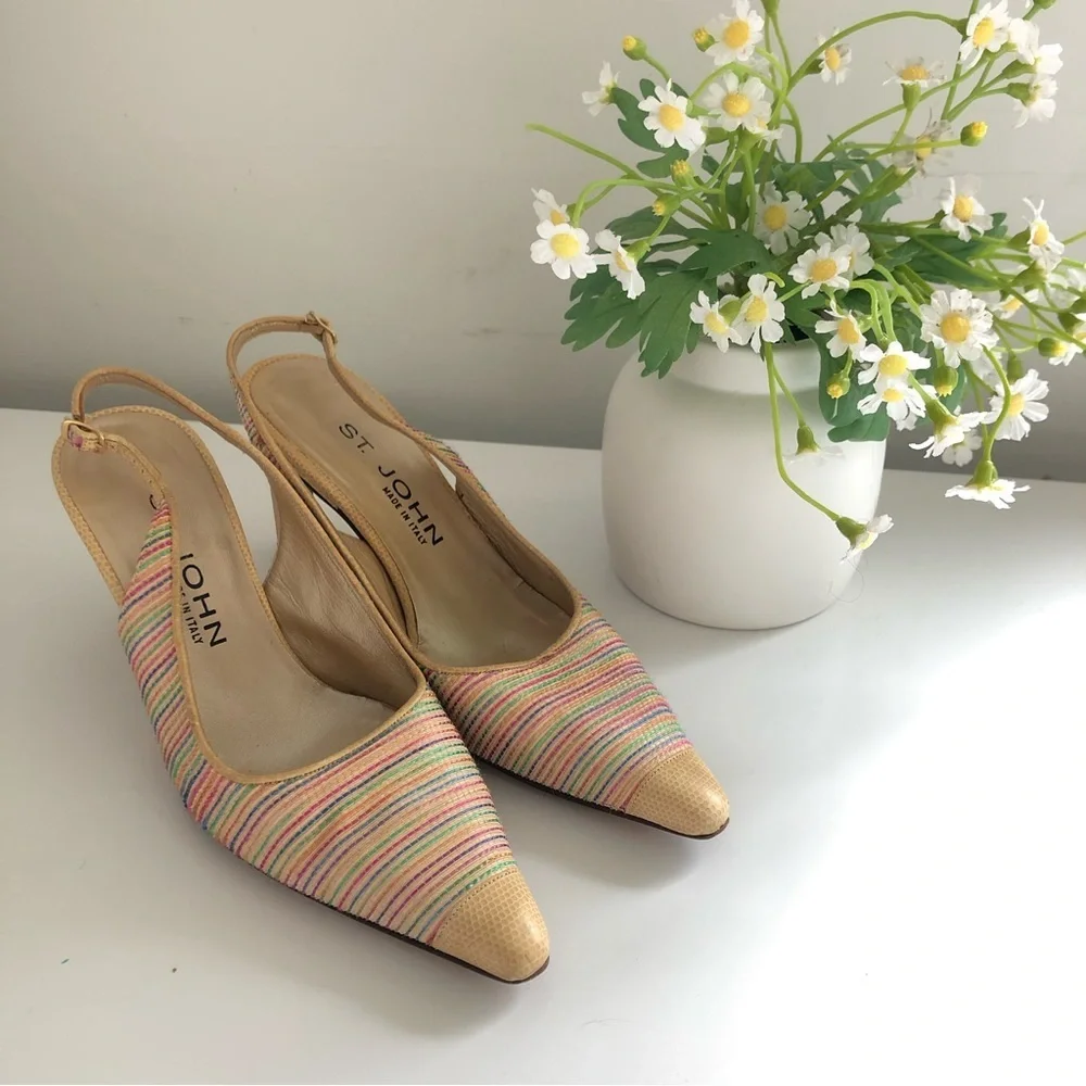 ST JOHN Women’s Slingback Heels Woven Multicolor Pointed Toe Rare Edition Size 6
